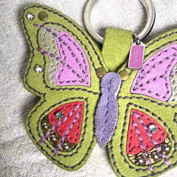 Coach Vintage Butterfly Keychain Green Suede Leather RARE - Picture 4 of 6